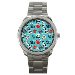 Seamless-pattern-nautical-icons-cartoon-style Sport Metal Watch