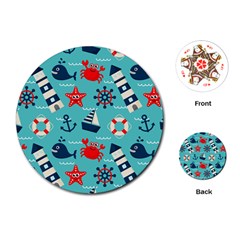 Seamless-pattern-nautical-icons-cartoon-style Playing Cards Single Design (round)