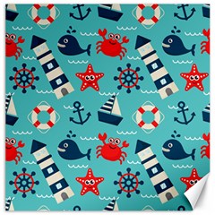 Seamless-pattern-nautical-icons-cartoon-style Canvas 12  X 12 