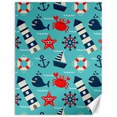 Seamless-pattern-nautical-icons-cartoon-style Canvas 12  X 16 