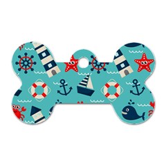 Seamless-pattern-nautical-icons-cartoon-style Dog Tag Bone (one Side)