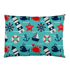 Seamless-pattern-nautical-icons-cartoon-style Pillow Case