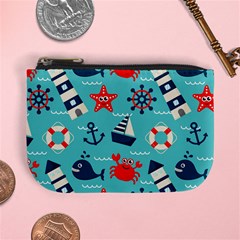 Seamless-pattern-nautical-icons-cartoon-style Mini Coin Purse by Jancukart