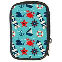 Seamless-pattern-nautical-icons-cartoon-style Compact Camera Leather Case