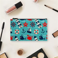 Seamless-pattern-nautical-icons-cartoon-style Cosmetic Bag (small)