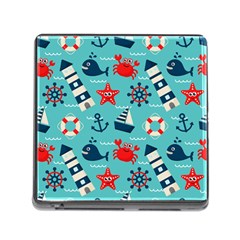 Seamless-pattern-nautical-icons-cartoon-style Memory Card Reader (square 5 Slot) by Jancukart