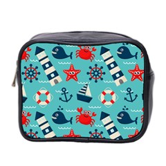 Seamless-pattern-nautical-icons-cartoon-style Mini Toiletries Bag (two Sides)