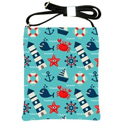 Seamless-pattern-nautical-icons-cartoon-style Shoulder Sling Bag