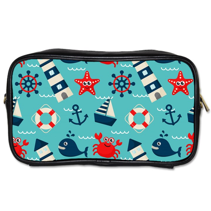 Seamless-pattern-nautical-icons-cartoon-style Toiletries Bag (One Side)