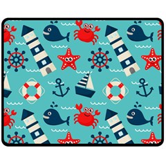 Seamless-pattern-nautical-icons-cartoon-style Fleece Blanket (medium)  by Jancukart