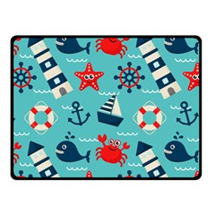 Seamless-pattern-nautical-icons-cartoon-style Fleece Blanket (small)