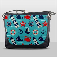 Seamless-pattern-nautical-icons-cartoon-style Messenger Bag by Jancukart