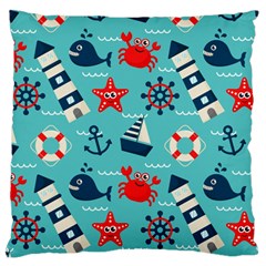 Seamless-pattern-nautical-icons-cartoon-style Large Cushion Case (one Side)