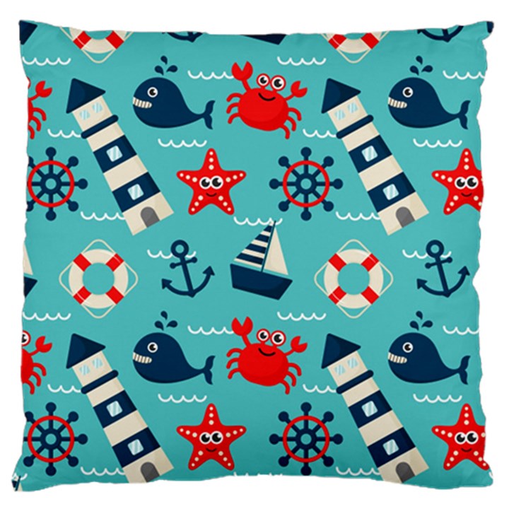 Seamless-pattern-nautical-icons-cartoon-style Large Cushion Case (Two Sides)