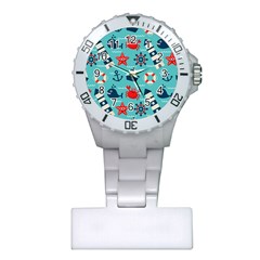 Seamless-pattern-nautical-icons-cartoon-style Plastic Nurses Watch