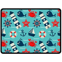 Seamless-pattern-nautical-icons-cartoon-style Double Sided Fleece Blanket (large)  by Jancukart