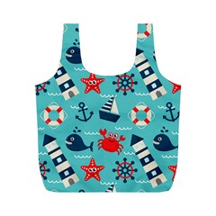 Seamless-pattern-nautical-icons-cartoon-style Full Print Recycle Bag (m)