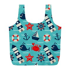 Seamless-pattern-nautical-icons-cartoon-style Full Print Recycle Bag (l)