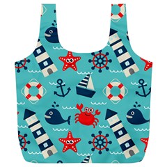 Seamless-pattern-nautical-icons-cartoon-style Full Print Recycle Bag (xl)