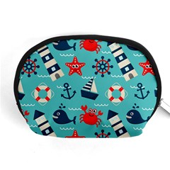 Seamless-pattern-nautical-icons-cartoon-style Accessory Pouch (medium) by Jancukart