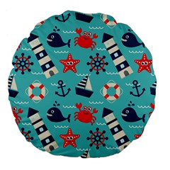 Seamless-pattern-nautical-icons-cartoon-style Large 18  Premium Flano Round Cushions by Jancukart