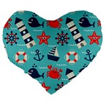 Seamless-pattern-nautical-icons-cartoon-style Large 19  Premium Flano Heart Shape Cushions Back