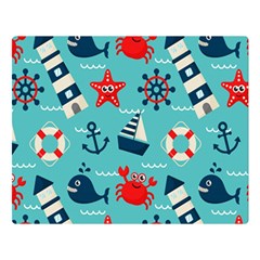 Seamless-pattern-nautical-icons-cartoon-style Double Sided Flano Blanket (large)  by Jancukart