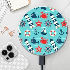 Seamless-pattern-nautical-icons-cartoon-style Wireless Charger by Jancukart