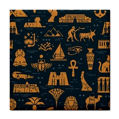 Dark-seamless-pattern-symbols-landmarks-signs-egypt Tile Coaster by Jancukart