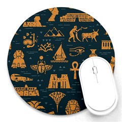 Dark-seamless-pattern-symbols-landmarks-signs-egypt Round Mousepad