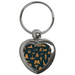 Dark-seamless-pattern-symbols-landmarks-signs-egypt Key Chain (Heart) Front