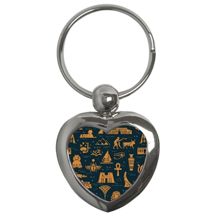 Dark-seamless-pattern-symbols-landmarks-signs-egypt Key Chain (Heart)