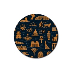 Dark-seamless-pattern-symbols-landmarks-signs-egypt Rubber Coaster (round)