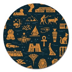 Dark-seamless-pattern-symbols-landmarks-signs-egypt Magnet 5  (round)