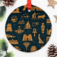 Dark-seamless-pattern-symbols-landmarks-signs-egypt Round Ornament (two Sides)