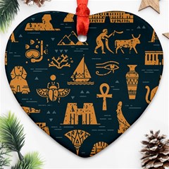 Dark-seamless-pattern-symbols-landmarks-signs-egypt Heart Ornament (two Sides) by Jancukart