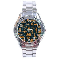 Dark-seamless-pattern-symbols-landmarks-signs-egypt Stainless Steel Analogue Watch