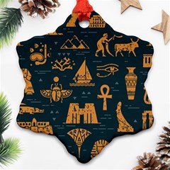 Dark-seamless-pattern-symbols-landmarks-signs-egypt Snowflake Ornament (two Sides)