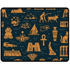 Dark-seamless-pattern-symbols-landmarks-signs-egypt Double Sided Fleece Blanket (medium)  by Jancukart