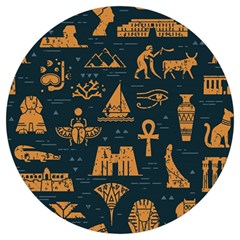 Dark-seamless-pattern-symbols-landmarks-signs-egypt Round Trivet