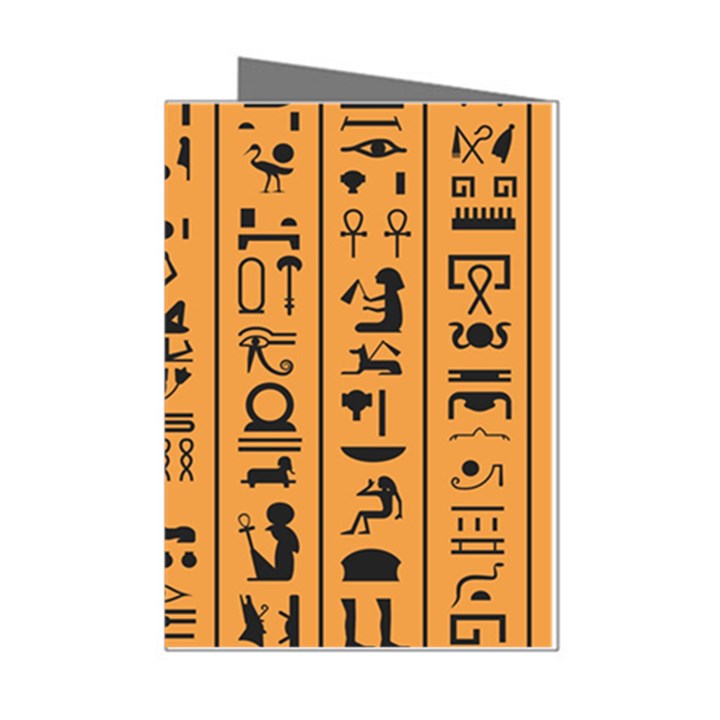 Egyptian-hieroglyphs-ancient-egypt-letters-papyrus-background-vector-old-egyptian-hieroglyph-writing Mini Greeting Cards (Pkg of 8)