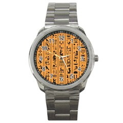 Egyptian-hieroglyphs-ancient-egypt-letters-papyrus-background-vector-old-egyptian-hieroglyph-writing Sport Metal Watch