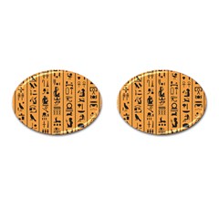 Egyptian-hieroglyphs-ancient-egypt-letters-papyrus-background-vector-old-egyptian-hieroglyph-writing Cufflinks (oval) by Jancukart