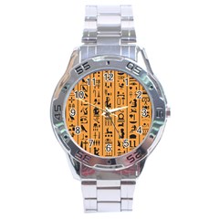 Egyptian-hieroglyphs-ancient-egypt-letters-papyrus-background-vector-old-egyptian-hieroglyph-writing Stainless Steel Analogue Watch