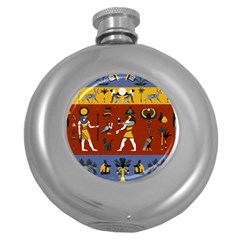 Ancient-egyptian-religion-seamless-pattern Round Hip Flask (5 Oz) by Jancukart