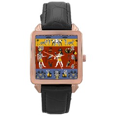 Ancient-egyptian-religion-seamless-pattern Rose Gold Leather Watch  by Jancukart