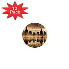 Manhattan Skyline Sunset Nyc 1  Mini Magnet (10 Pack)  by Wegoenart