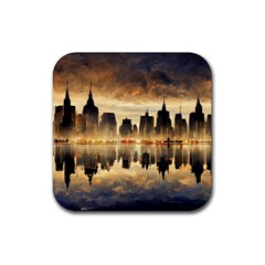 Manhattan Skyline Sunset Nyc Rubber Coaster (square) by Wegoenart