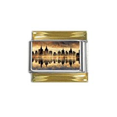 Manhattan Skyline Sunset Nyc Gold Trim Italian Charm (9mm)