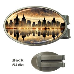 Manhattan Skyline Sunset Nyc Money Clips (oval)  by Wegoenart